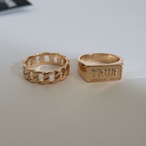 True Religion Gold Color Metallic Thick 3 Pack Logo Rings - Picture 7 of 7